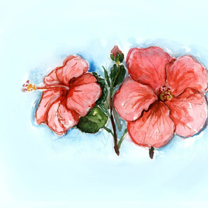 Watercolor Hibiscus for Pillow