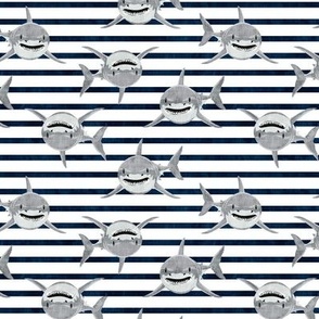 (med scale) sharks - sharks on navy stripes - great white V2 - C21