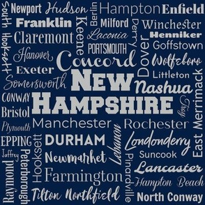 New Hampshire cities, navy and gray (8-inch repeat)