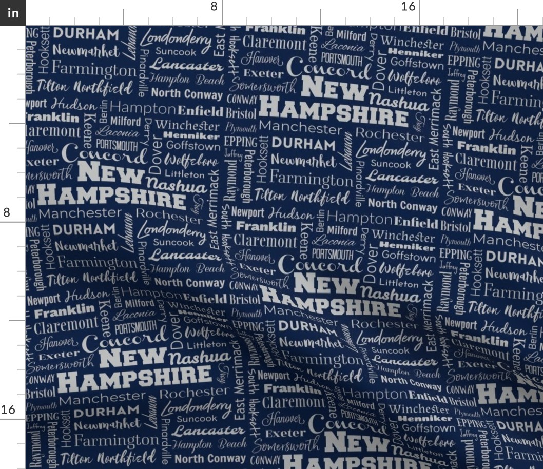 New Hampshire cities, navy and gray (8-inch repeat)