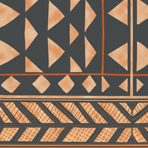 African Village Companion print-charcoal tan