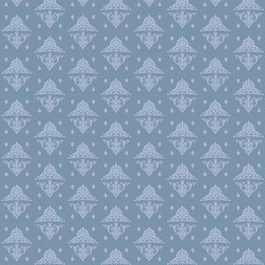 Victorian  damask, french blue ,white, 1 inch design