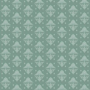 Victorian  damask, green ,white, 1 inch design