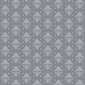 Victorian  damask, gray, grey ,white, 1 inch design