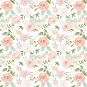 Small Dainty Spring Watercolor Flowers in Pale Peachy Coral Ivory and Mint