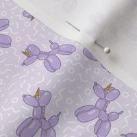 (XS Scale) Balloon Unicorns Scattered with White Confetti on Purple | Lilac dogs