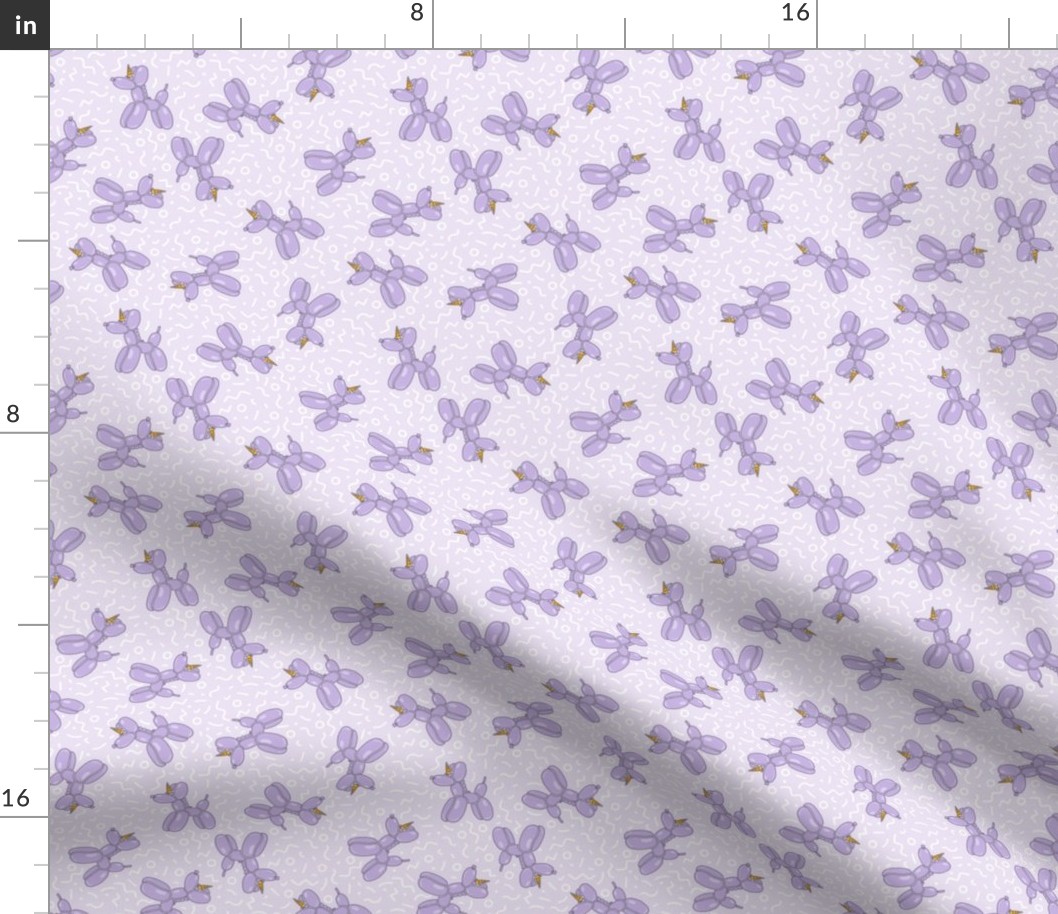 (XS Scale) Balloon Unicorns Scattered with White Confetti on Purple | Lilac dogs