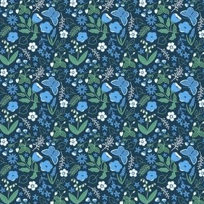 Micro Meadow Flowers Denim Blue and White