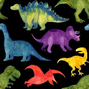 Medium Watercolor Dinosaurs- Black