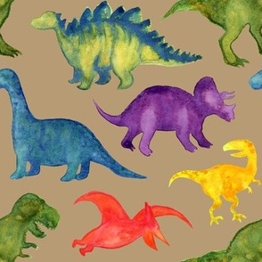 Medium Watercolor Dinosaur Pattern- Tan