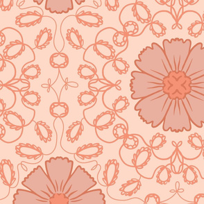 Extra Large Floral Arabesque in Muted Peach Orange