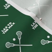 Lacrosse-White Words and Stick-Dark Green Background