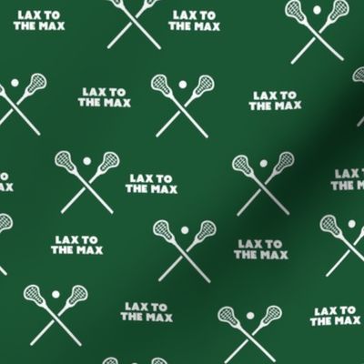 Lacrosse-White Words and Stick-Dark Green Background