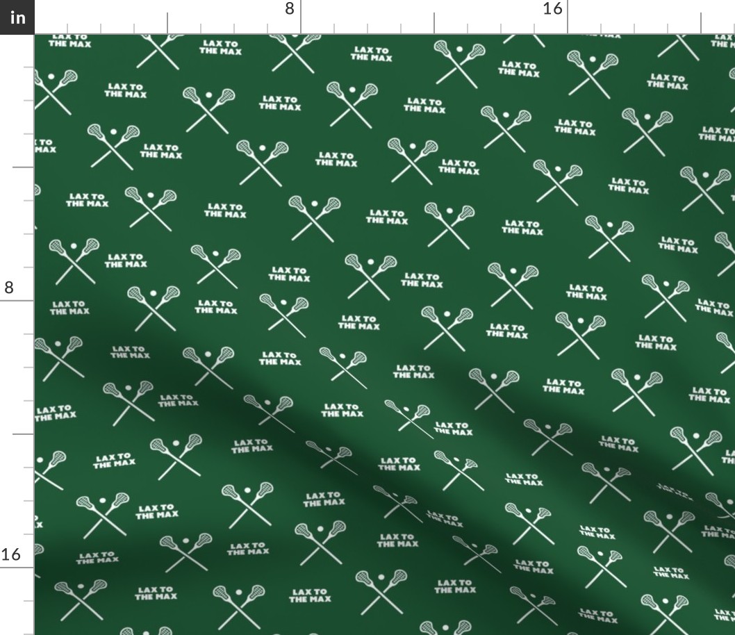 Lacrosse-White Words and Stick-Dark Green Background