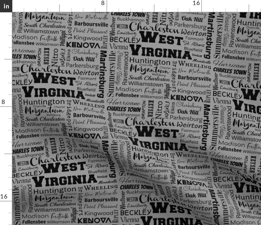 West Virginia cities, gray (8-inch repeat)