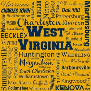 West Virginia cities, gold and navy (8-inch repeat)