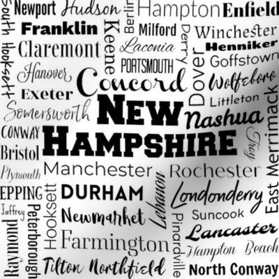 New Hampshire cities, white (8-inch repeat)