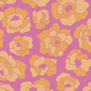 Gold on pink retro floral pattern