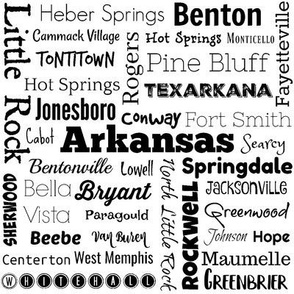 Arkansas cities, white with black (8-inch repeat)