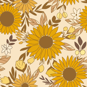 Printable seamless vintage autumn repeat pattern background with sunflowers  Botanical wallpaper raster illustration in super High resolution Stock  Illustration  Adobe Stock