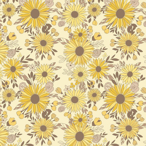 retro boho sunflowers on pale yellow 