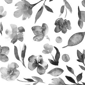 Watercolor Floral Toss - Black and White-Large