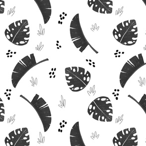 Black on White Tropical Leaves Simple and Chic