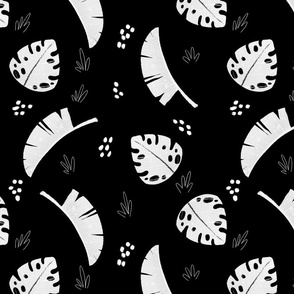 BlacWhite on Black Tropical Leaves Simple and Chic