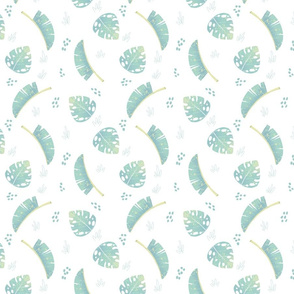 Watercolor Tropical Leaves White Background Wallpaper and Fabric