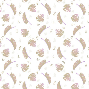 Watercolour Tropical Leaves Earthy color White Background Wallpaper and Fabric