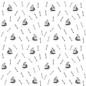 Marine Watercolour Black and White Simple and Classy Wallpaper and Fabric