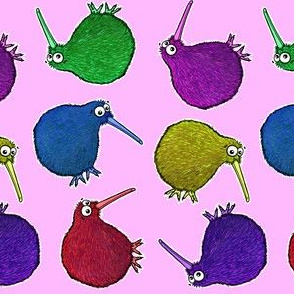 Cute Rainbow Kiwi multi directional - on pink