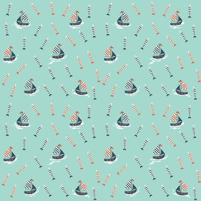 Marine Watercolour Teal Orange and Blue Simple and Classy Wallpaper and Fabric