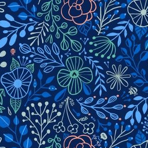 blue summer flowers pattern