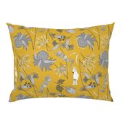 Australian Dream Garden - greyscale on golden ochre, large 