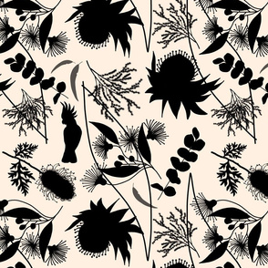 Australian Dream Garden - black on blush beige, large 