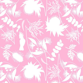 Australian Dream Garden - white on baby pink, large 