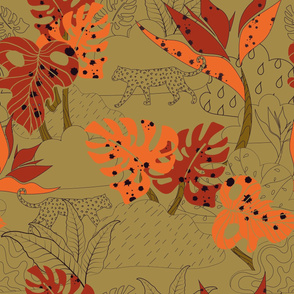 Earth Colors Jungle Leopard Tropical Leaves