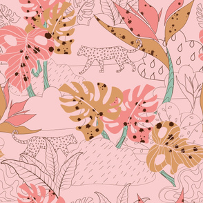 Big Scale Leopard Jungle Pink Nude Tropical Leaves