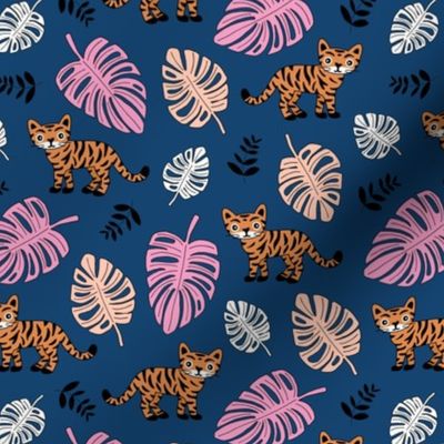Little tiger love jungle and leaves tropical wild animals adventure kids theme neutral nursery navy pink blush orange night 