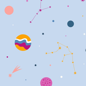 colourful constellations on blue background