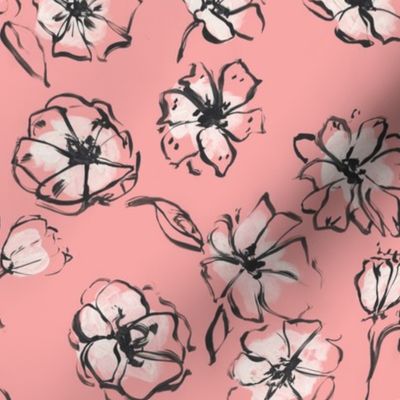 Ink ´n brush: Handdrawn flowers on pink