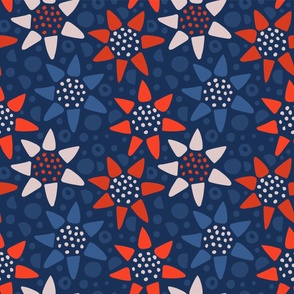 Red and blue scandinavian flowers
