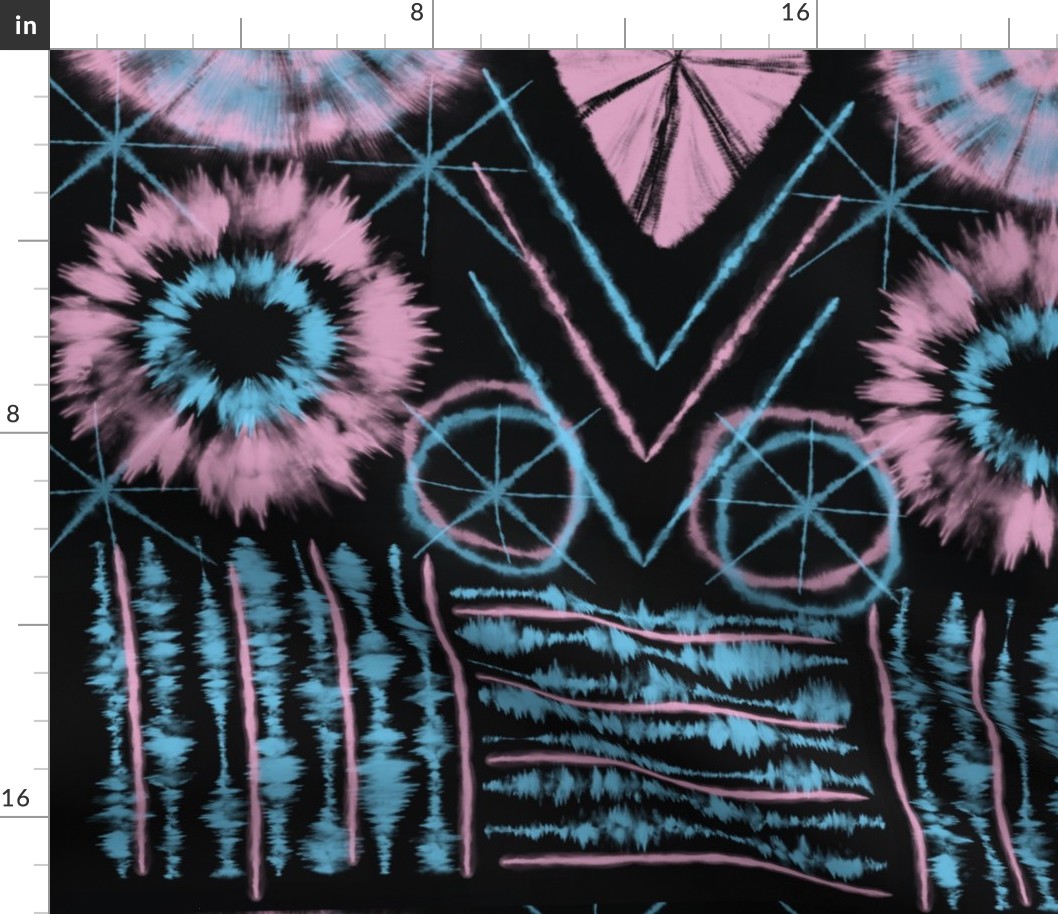 Tie Dye Pattern in Pink and Blue on Black