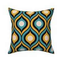 Mid-century modern retro ogee peacock teal yellow black contour