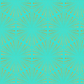 Beaded Starburst Hexagonal Abstract Turquoise Gold Foil