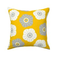 Spring Daisies Floral in Yellow Gray White - LARGE Scale - UnBlink Studio by Jackie Tahara