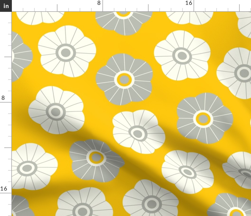 Spring Daisies Floral in Yellow Gray White - LARGE Scale - UnBlink Studio by Jackie Tahara