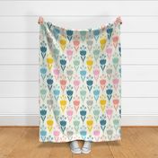 Spring Tulips Floral in Pastel Pink Blue Yellow Gray Green Red  with Cream - LARGE Scale - UnBlink Studio by Jackie Tahara
