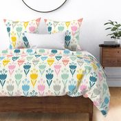 Spring Tulips Floral in Pastel Pink Blue Yellow Gray Green Red  with Cream - LARGE Scale - UnBlink Studio by Jackie Tahara